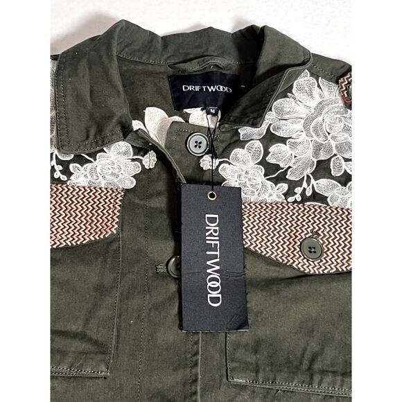 NWT Driftwood Womens Embroidered Military Jacket Green Size Medium - Picture 6 of 14